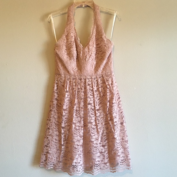 David's Bridal Dresses & Skirts - Lace Dress Halter Sleeveless Pink Backless Flare